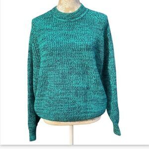 Vtg Strawbridge & Clothier Size XL green navy marled chunky pullover sweater